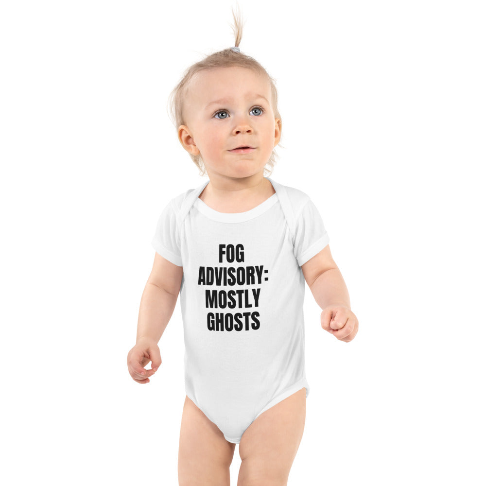 FOG ADVISORY: MOSTLY GHOSTS baby bodysuit, white