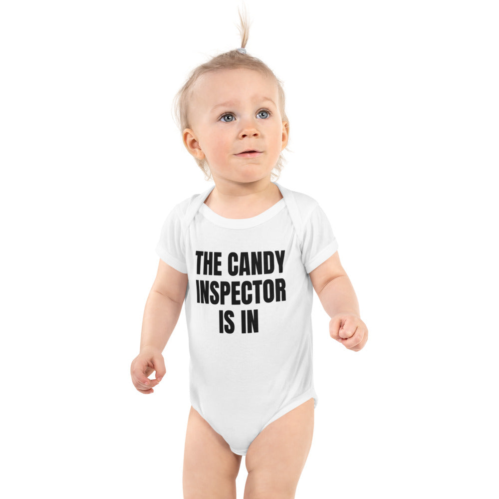 THE CANDY INSPECTOR IS IN baby bodysuit, white
