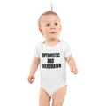 OPTIMISTIC AND OVERDRAWN baby bodysuit, white