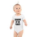 SHOWING UP ON FUMES baby bodysuit, white