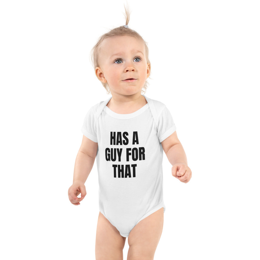 HAS A GUY FOR THAT baby bodysuit, white