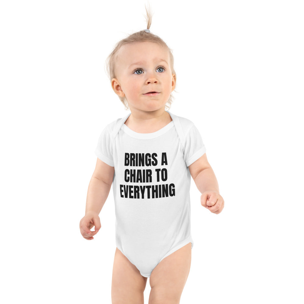 BRINGS A CHAIR TO EVERYTHING baby bodysuit, white