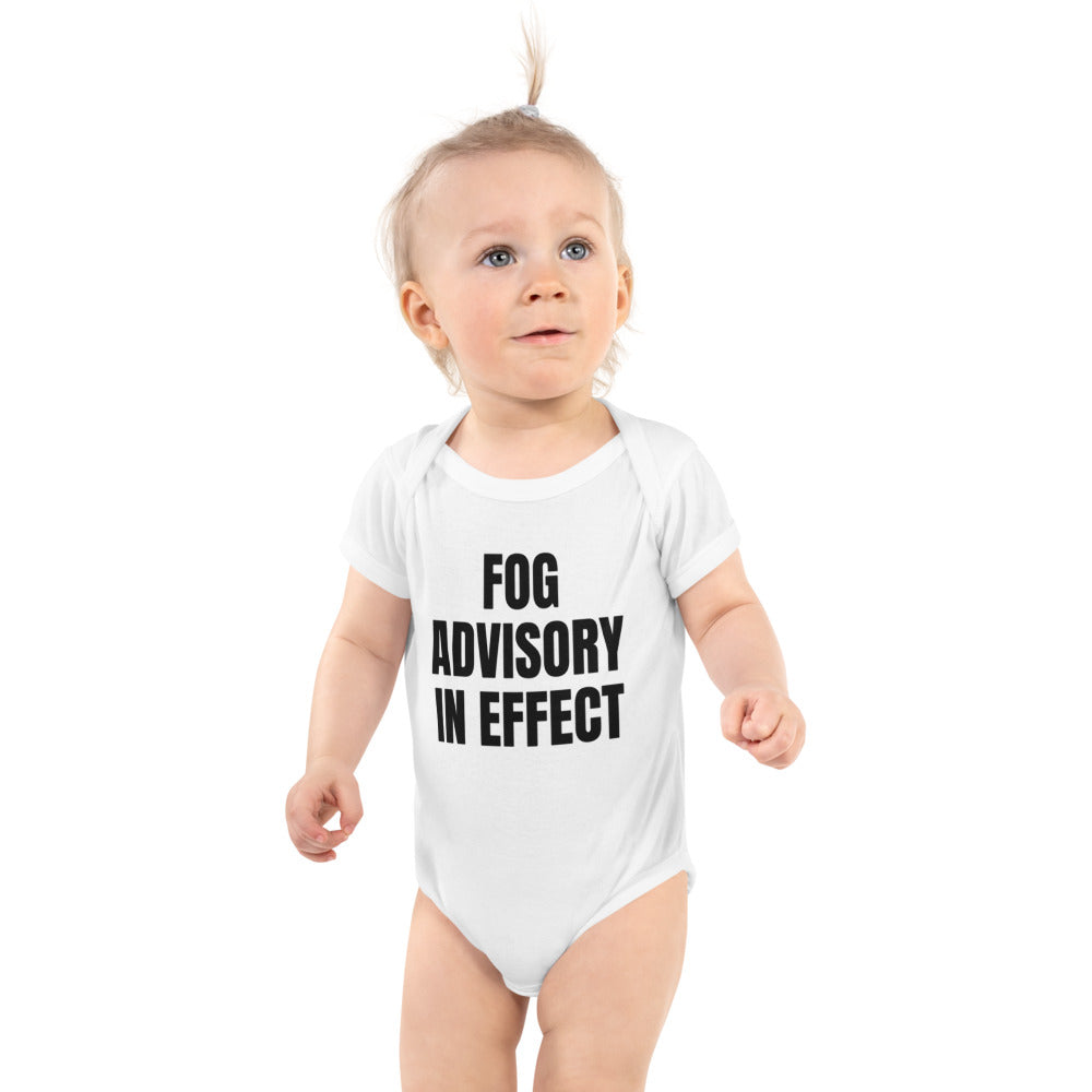 FOG ADVISORY IN EFFECT baby bodysuit, white