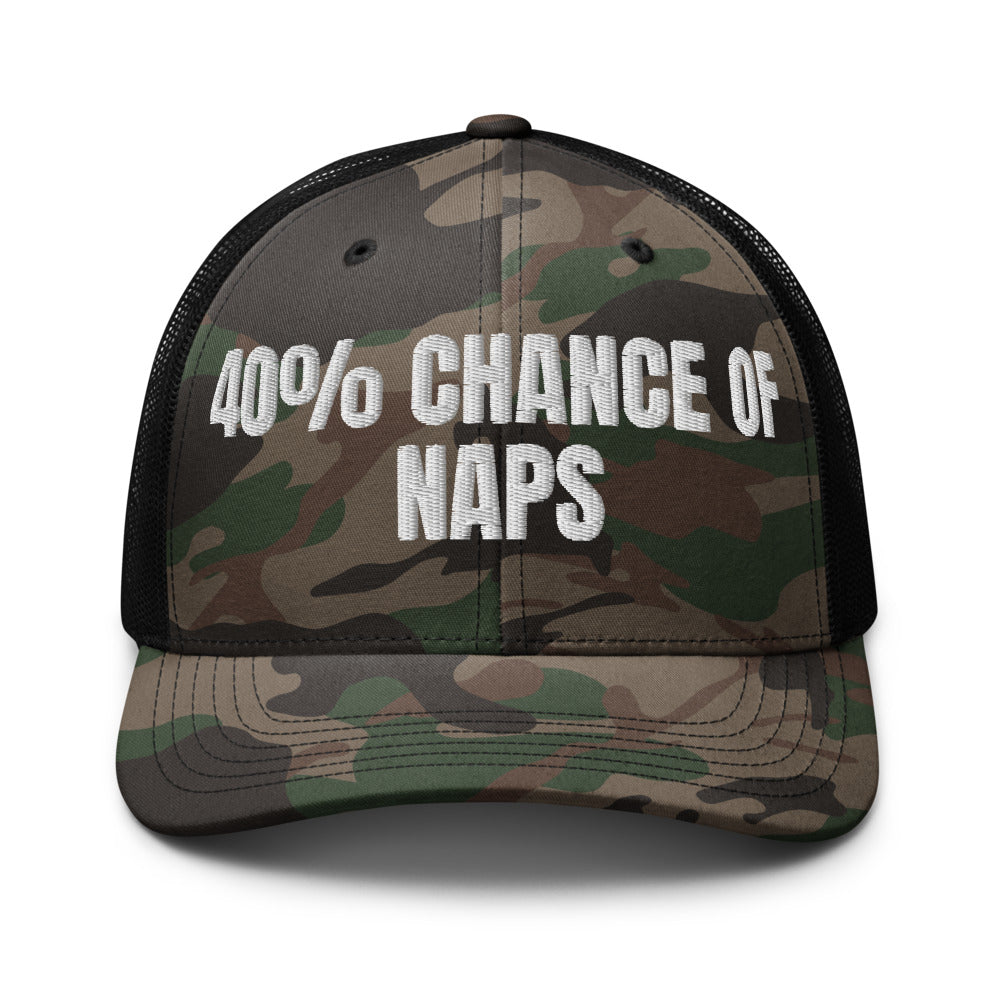 40% CHANCE OF NAPS camo trucker hat, camo/black