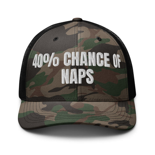 40% CHANCE OF NAPS camo trucker hat, camo/black