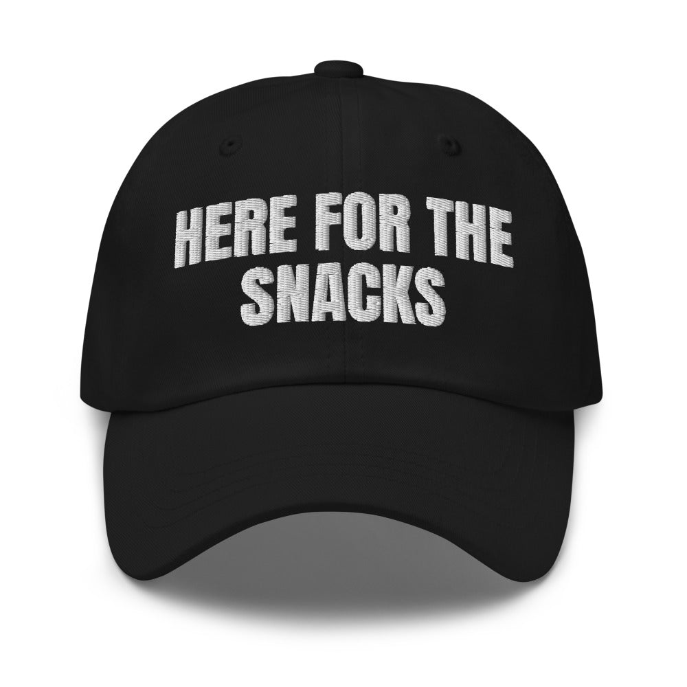 HERE FOR THE SNACKS dad hat, black