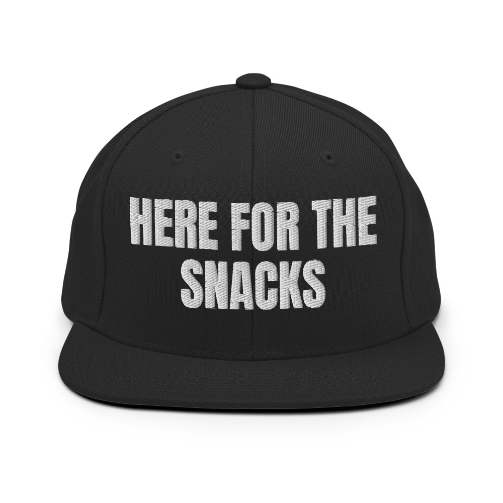 HERE FOR THE SNACKS snapback, black