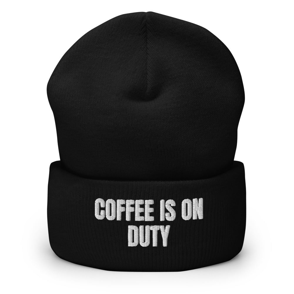 COFFEE IS ON DUTY beanie, black