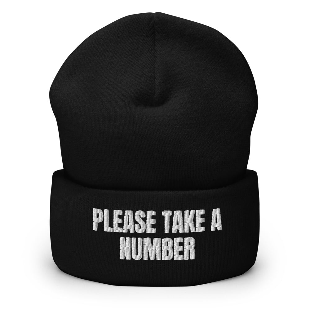 PLEASE TAKE A NUMBER beanie, black