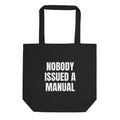 NOBODY ISSUED A MANUAL tote bag, black