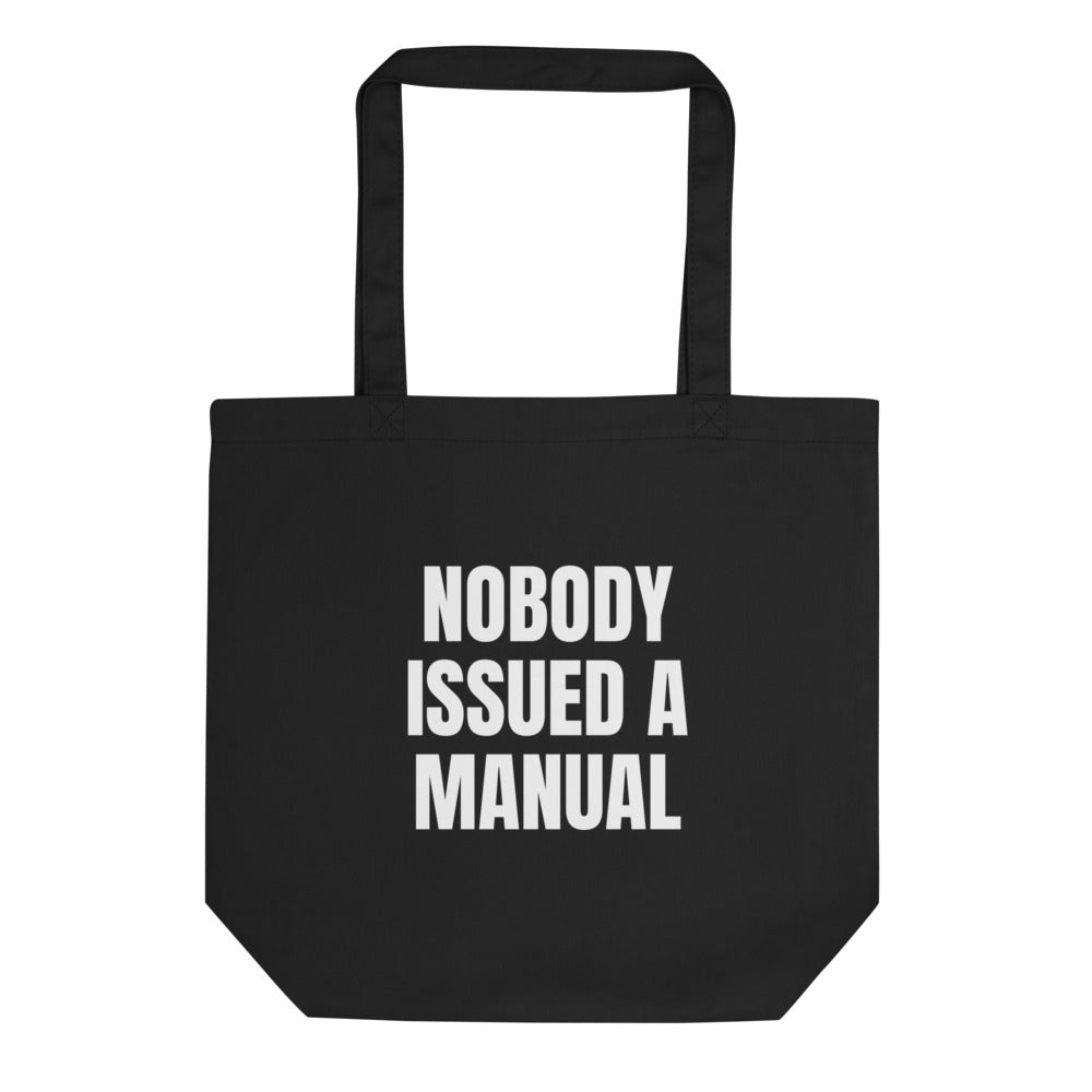 NOBODY ISSUED A MANUAL tote bag, black