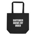 BARTENDER KNOWS MY ORDER tote bag, black