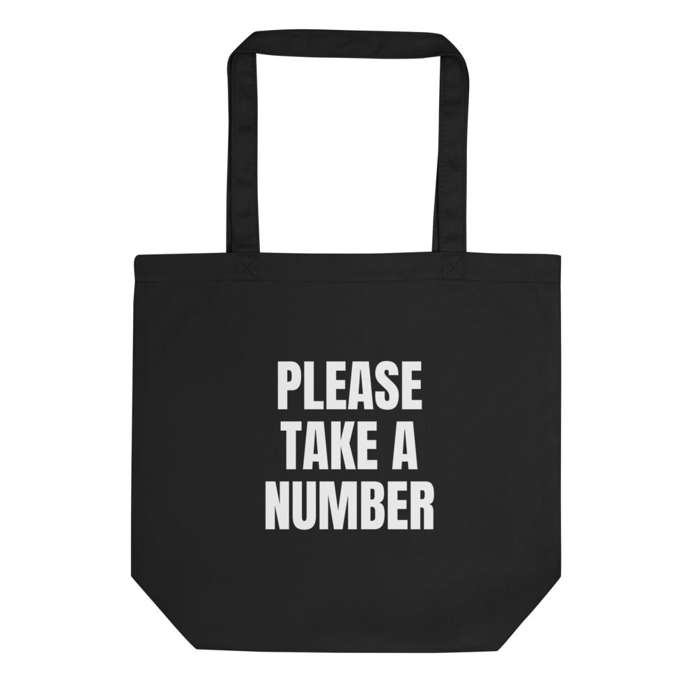 PLEASE TAKE A NUMBER tote bag, black