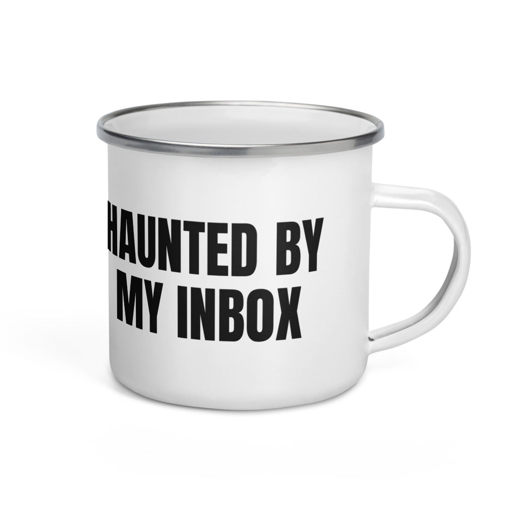 HAUNTED BY MY INBOX enamel camp mug