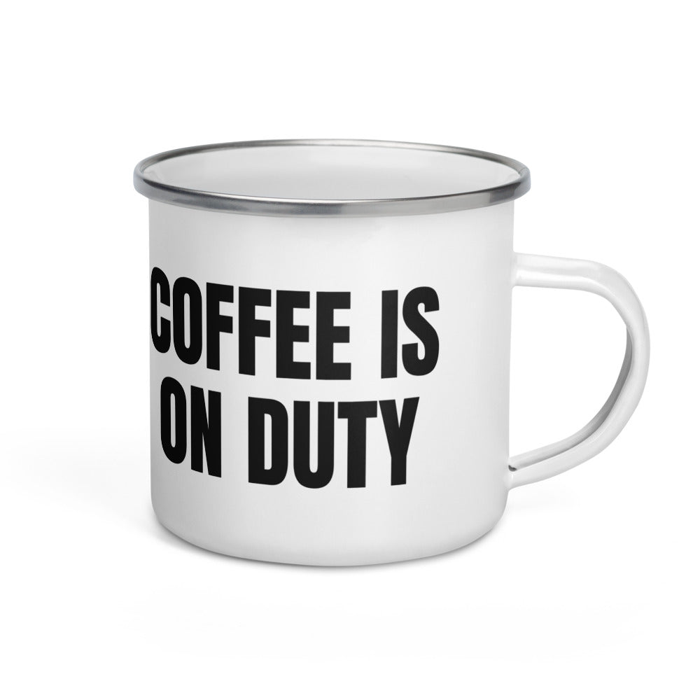 COFFEE IS ON DUTY enamel camp mug