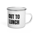 OUT TO LUNCH enamel camp mug