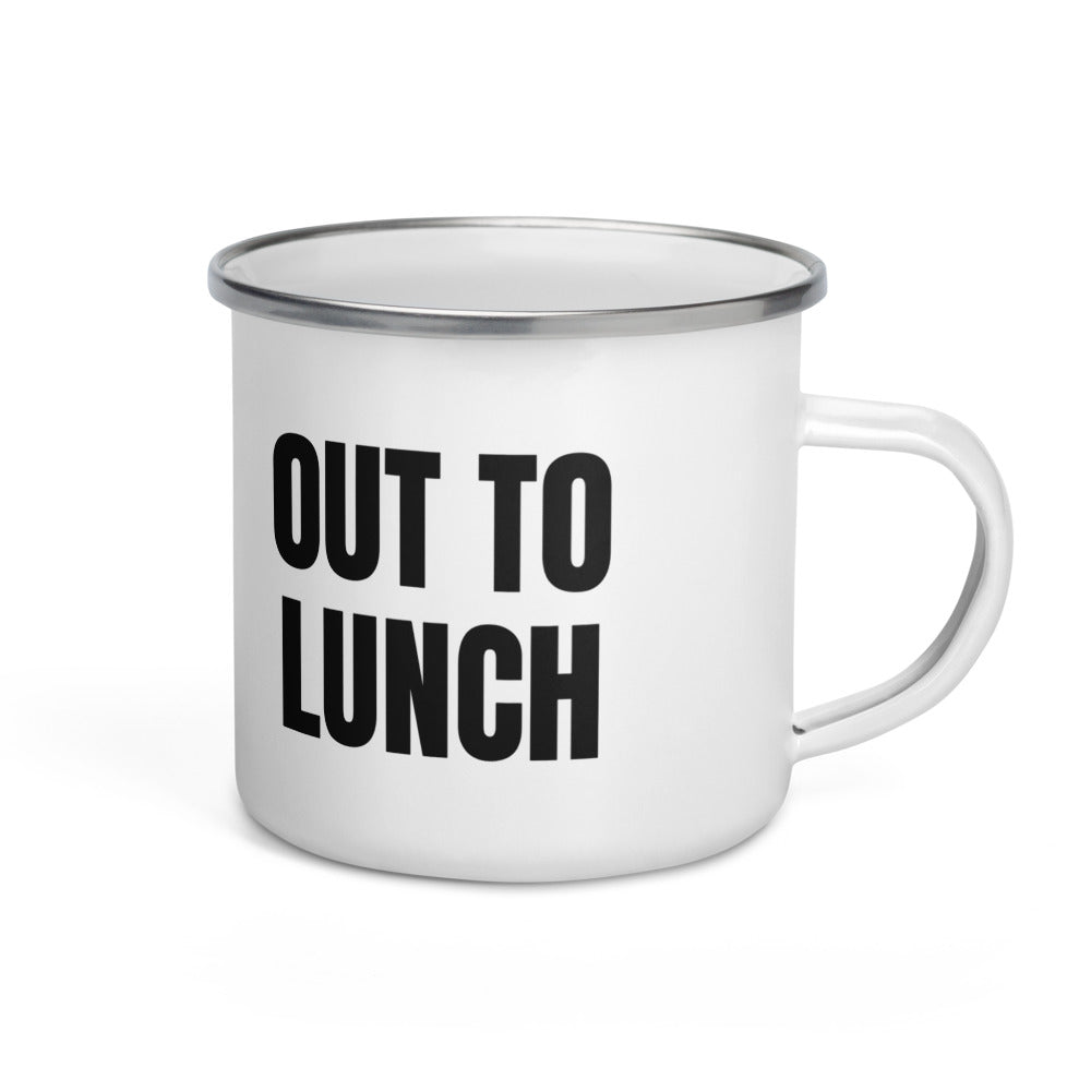 OUT TO LUNCH enamel camp mug