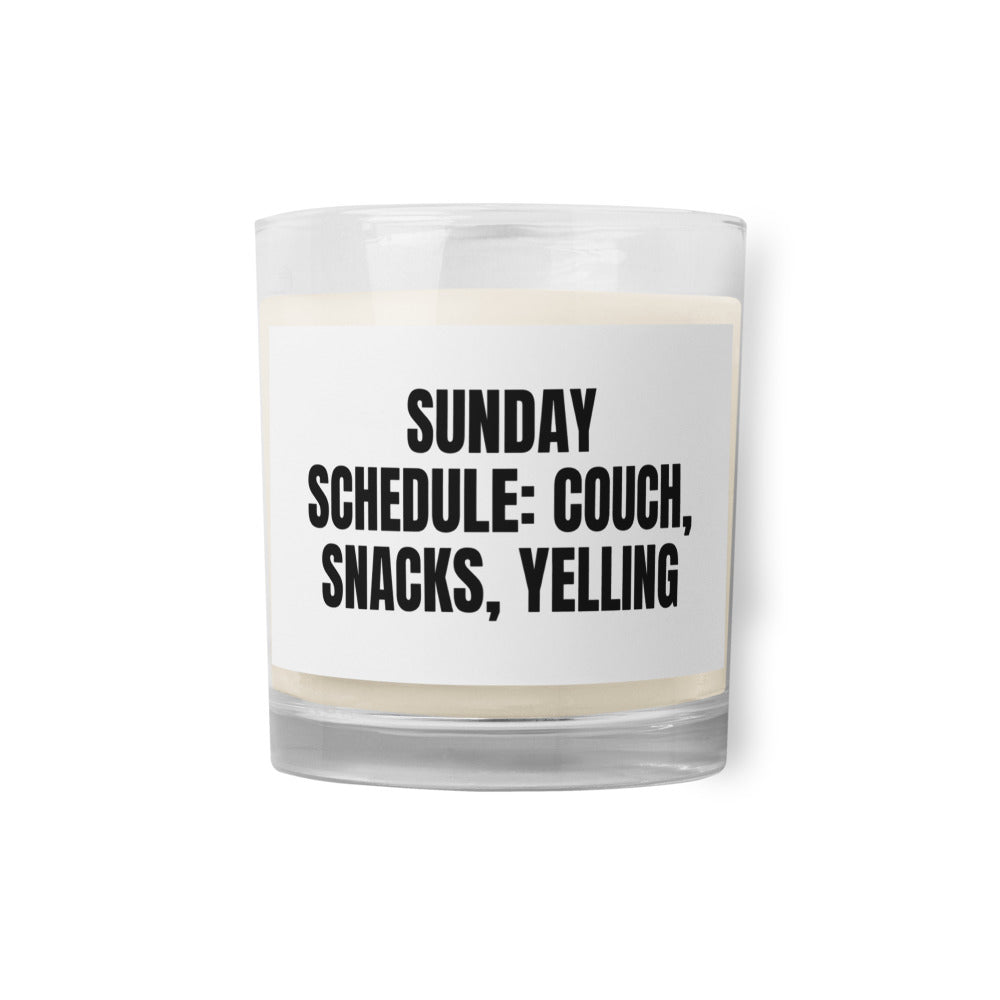 SUNDAY SCHEDULE: COUCH, SNACKS, YELLING candle