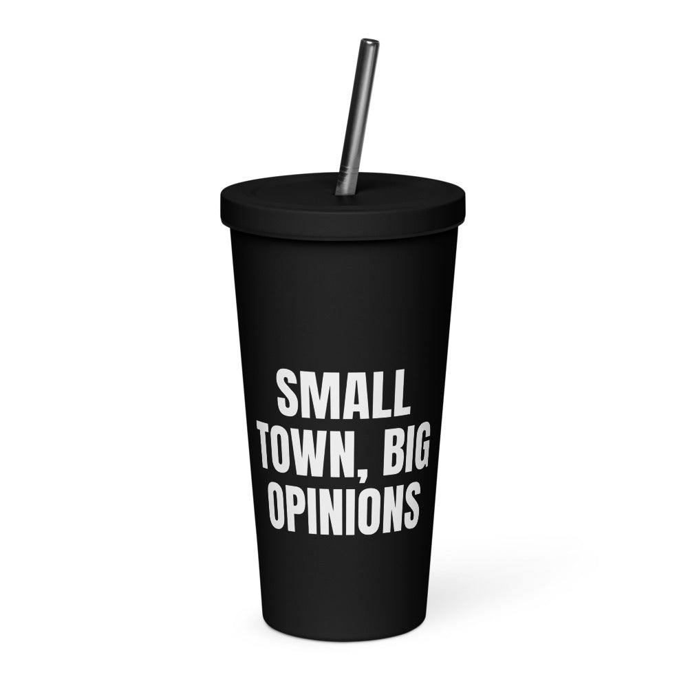 SMALL TOWN, BIG OPINIONS tumbler, black