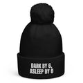 DARK BY 6, ASLEEP BY 8 pom-pom beanie, black