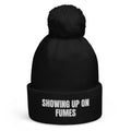 SHOWING UP ON FUMES pom-pom beanie, black