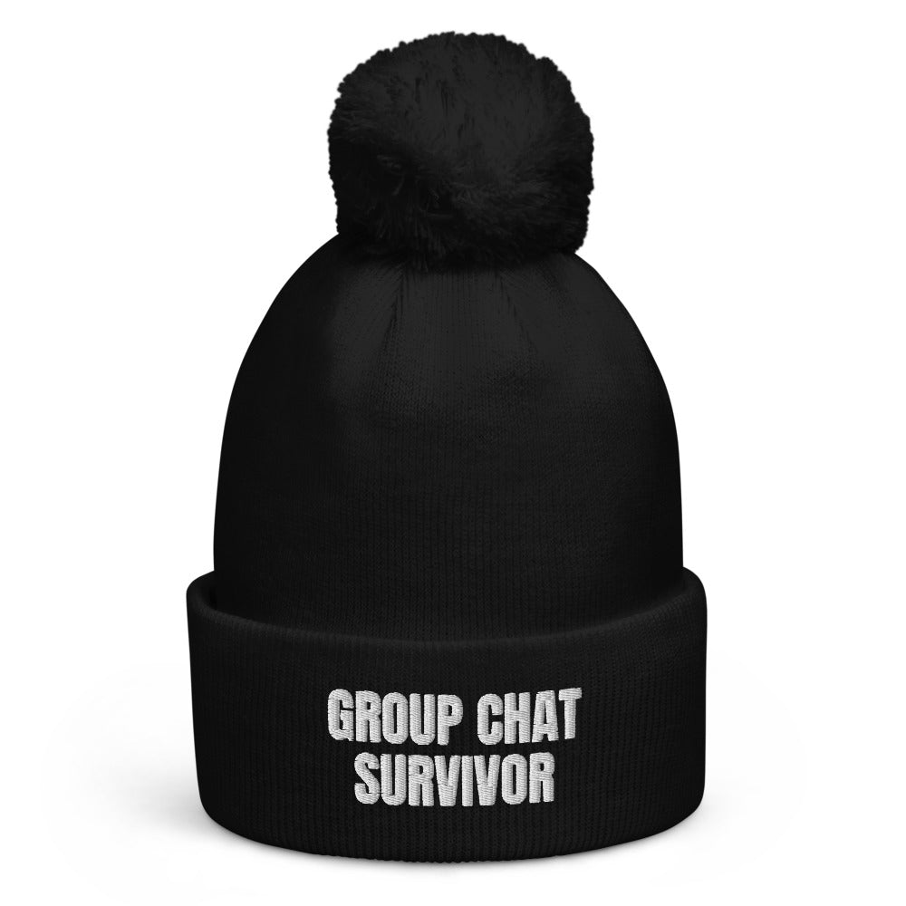 GROUP CHAT SURVIVOR pom-pom beanie, black