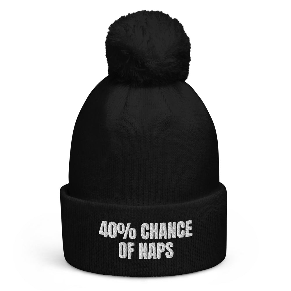 40% CHANCE OF NAPS pom-pom beanie, black