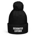 DESIGNATED LISTENER pom-pom beanie, black