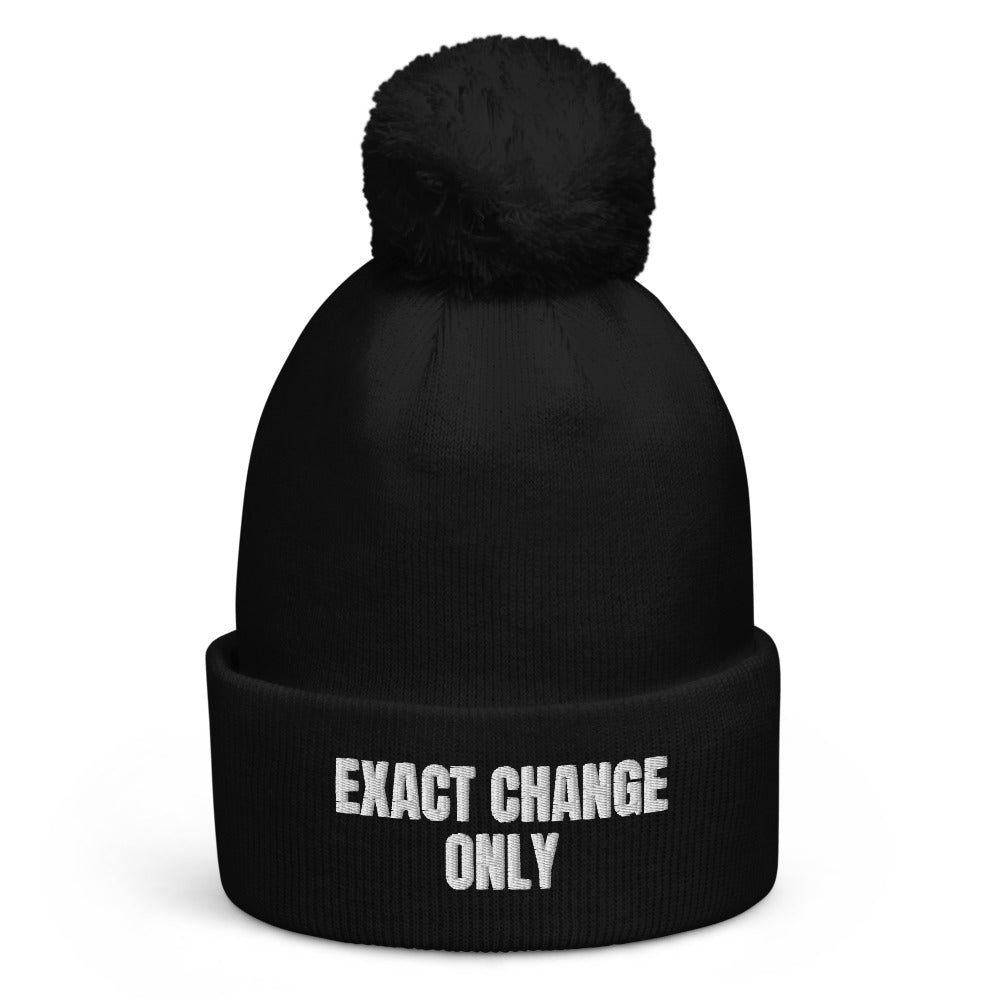 EXACT CHANGE ONLY pom-pom beanie, black