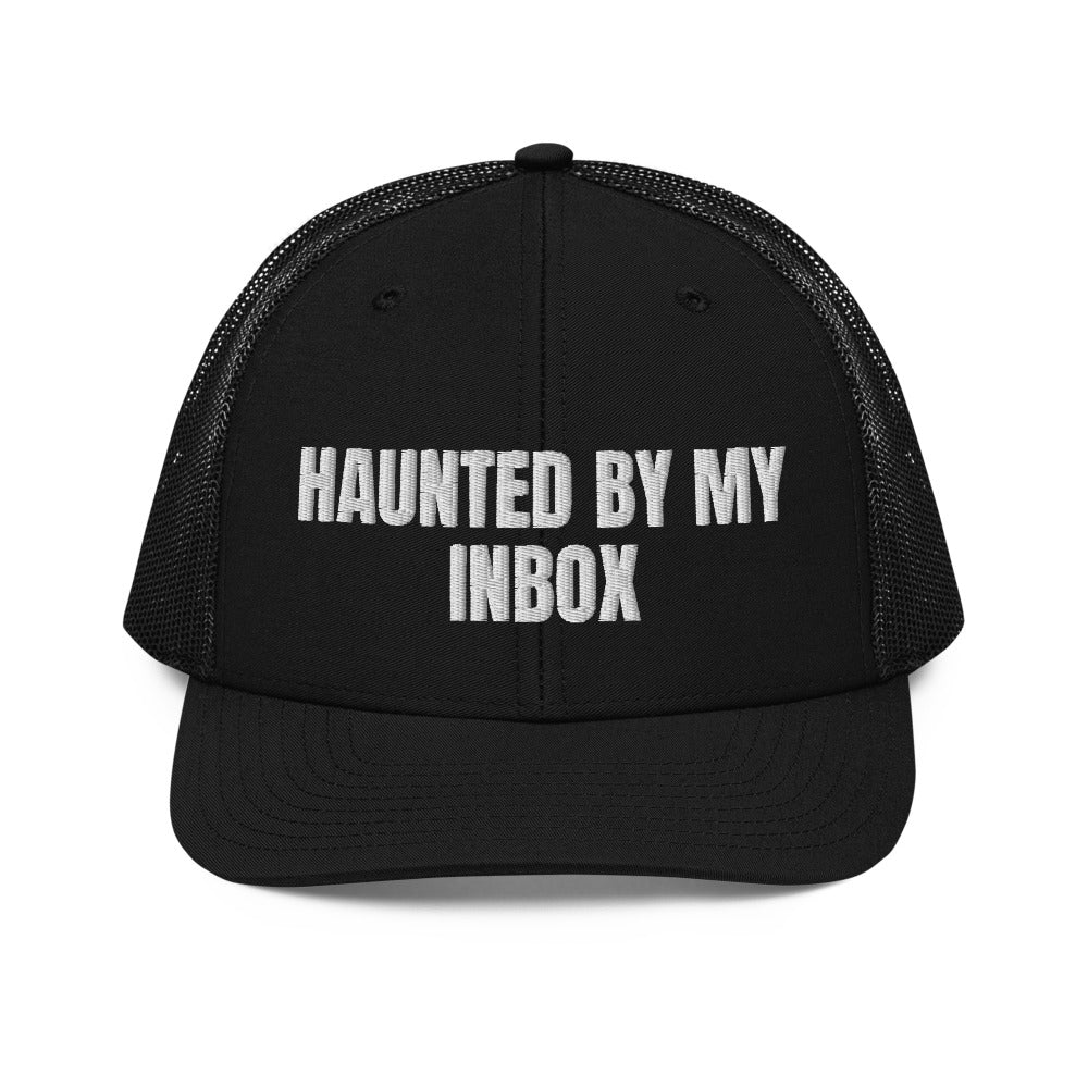 HAUNTED BY MY INBOX trucker hat, black
