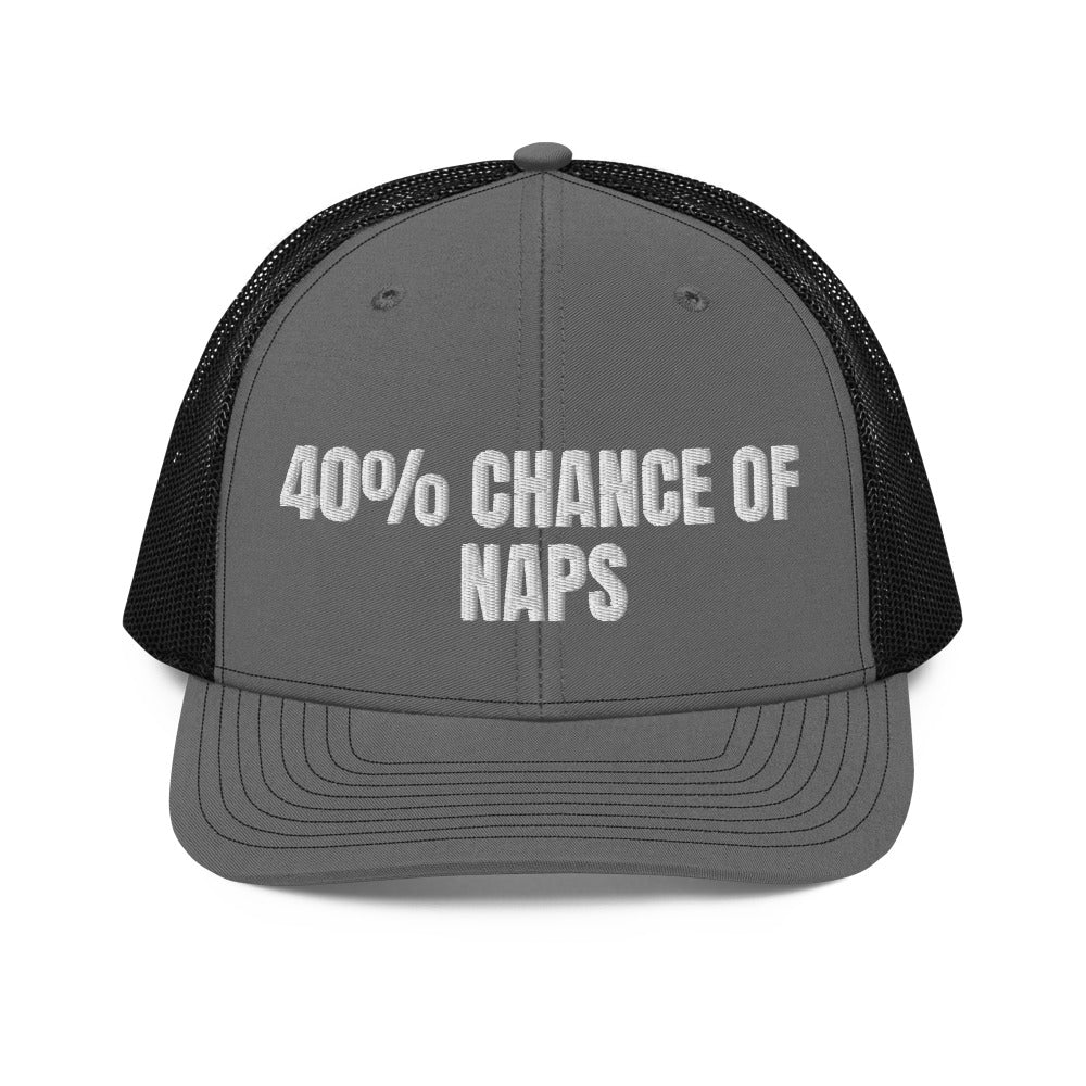 40% CHANCE OF NAPS trucker hat, charcoal/black
