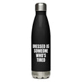 DRESSED AS SOMEONE WHO'S TIRED water bottle, black