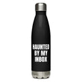 HAUNTED BY MY INBOX water bottle, black