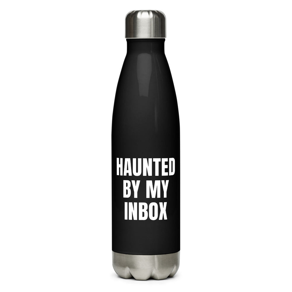 HAUNTED BY MY INBOX water bottle, black