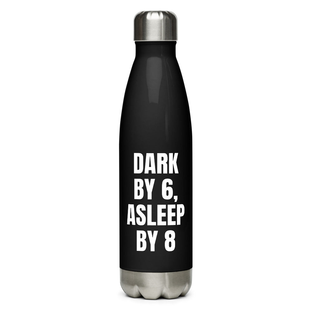 DARK BY 6, ASLEEP BY 8 water bottle, black
