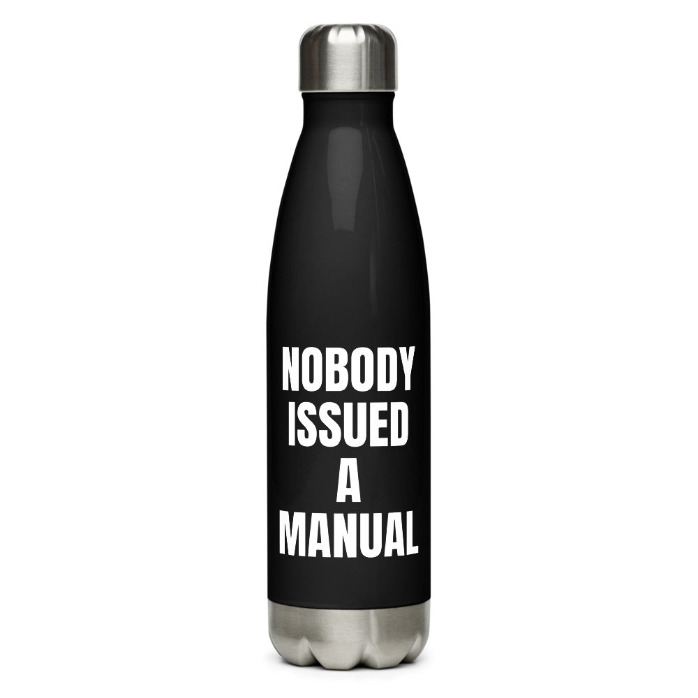 NOBODY ISSUED A MANUAL water bottle, black