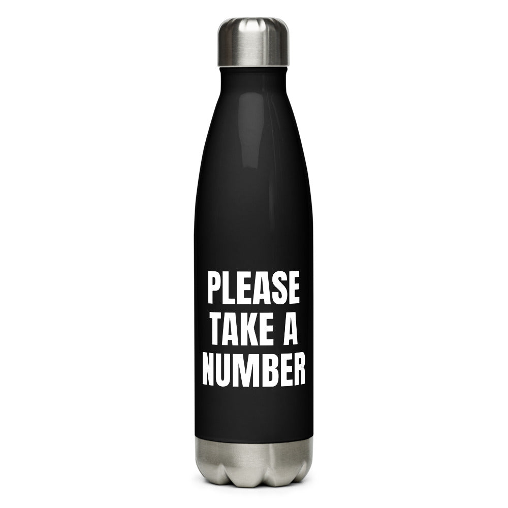 PLEASE TAKE A NUMBER water bottle, black