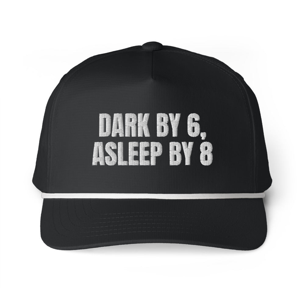 DARK BY 6, ASLEEP BY 8 rope cap, black