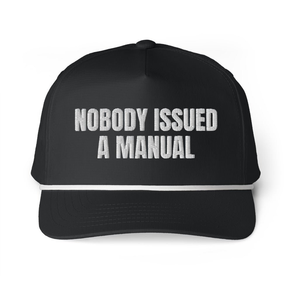 NOBODY ISSUED A MANUAL rope cap, black