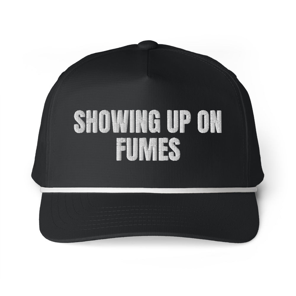 SHOWING UP ON FUMES rope cap, black
