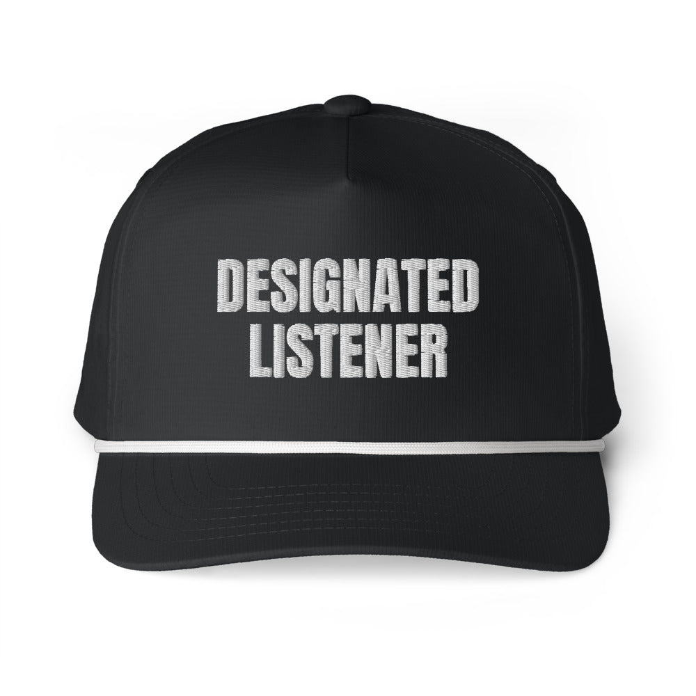 DESIGNATED LISTENER rope cap, black