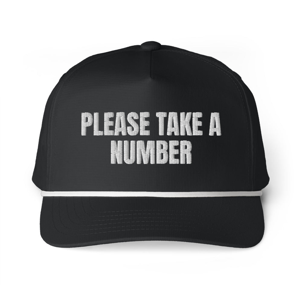 PLEASE TAKE A NUMBER rope cap, black