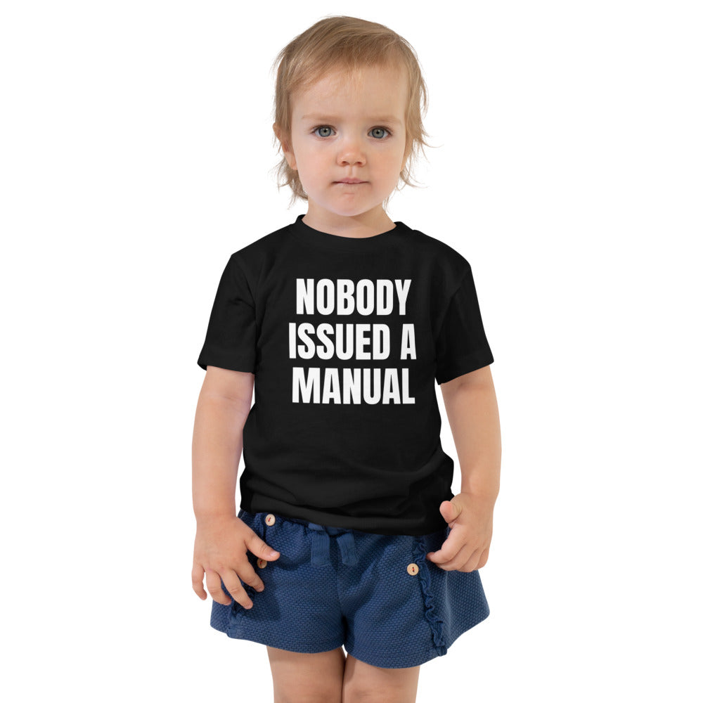 NOBODY ISSUED A MANUAL toddler tee, black