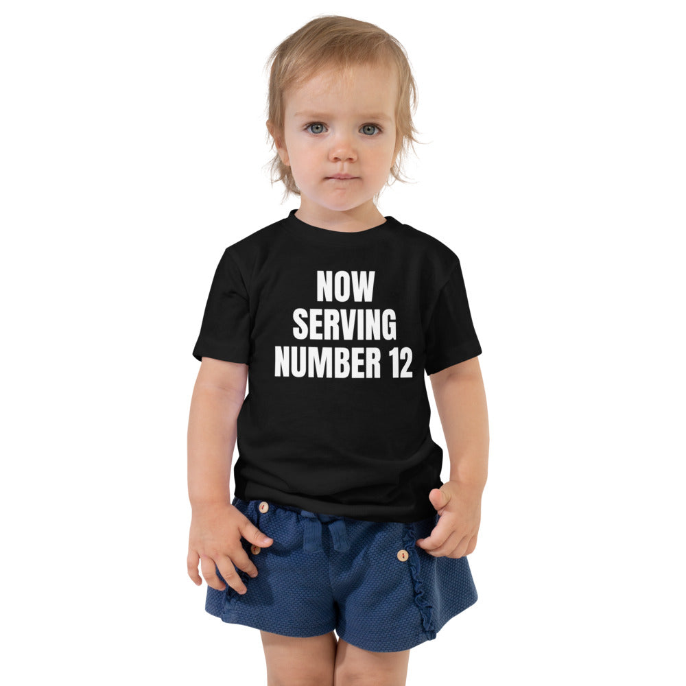 NOW SERVING NUMBER 12 toddler tee, black