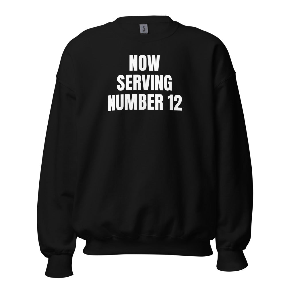 NOW SERVING NUMBER 12 crewneck, black