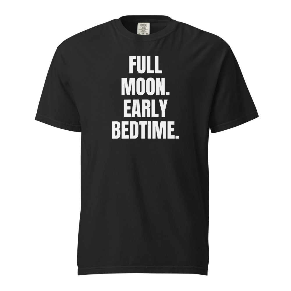 FULL MOON. EARLY BEDTIME. garment-dyed tee, black