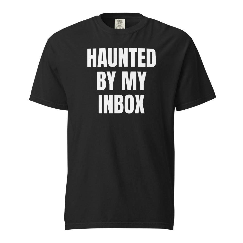 HAUNTED BY MY INBOX garment-dyed tee, black