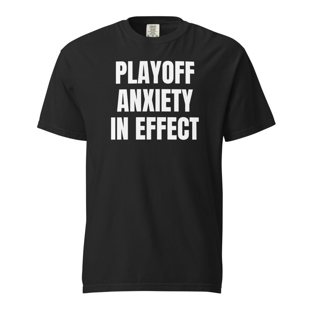 PLAYOFF ANXIETY IN EFFECT garment-dyed tee, black