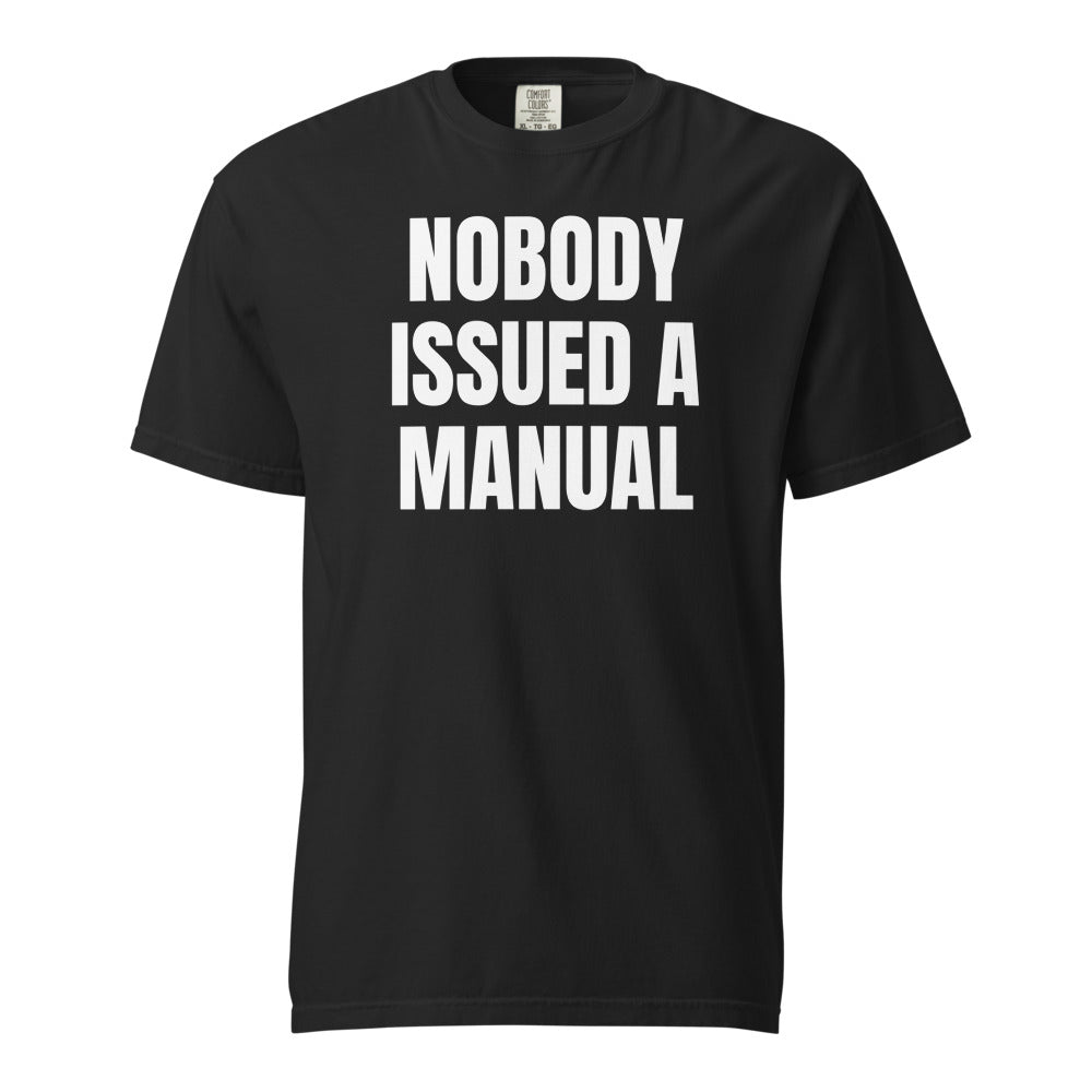 NOBODY ISSUED A MANUAL garment-dyed tee, black