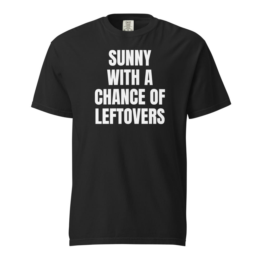 SUNNY WITH A CHANCE OF LEFTOVERS garment-dyed tee, black